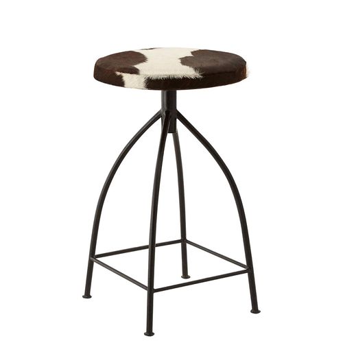 Boho Barstool - Cowhide - Industrial - Round