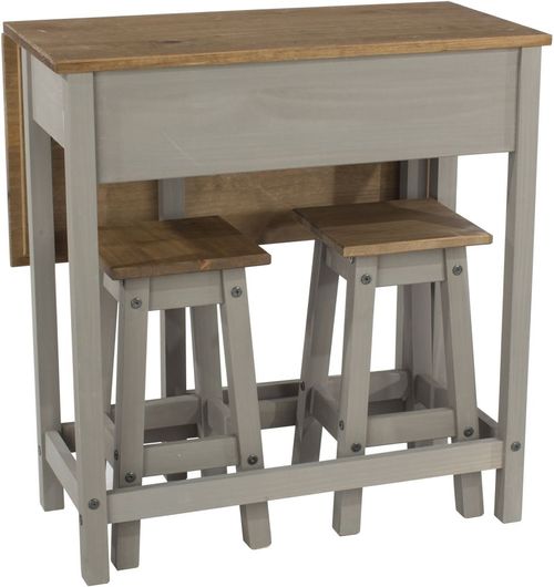 Corona Grey Mexican Pine Drop Leaf Table with 2 Stools