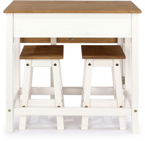 Corona White Mexican Pine Drop Leaf Table with 2 Stools