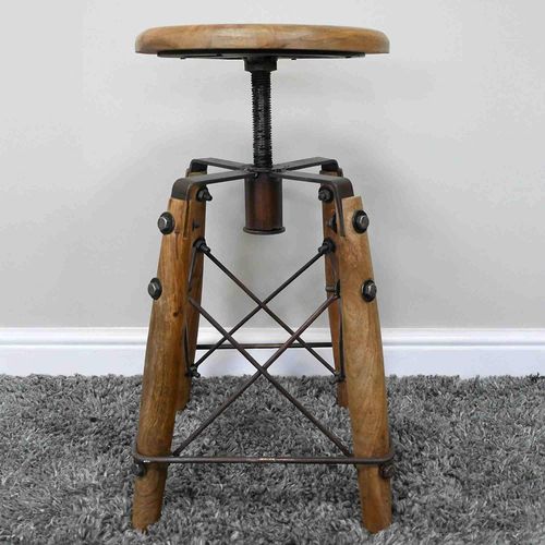 Stool - Adjustable - Round - Industrial Style - Metal