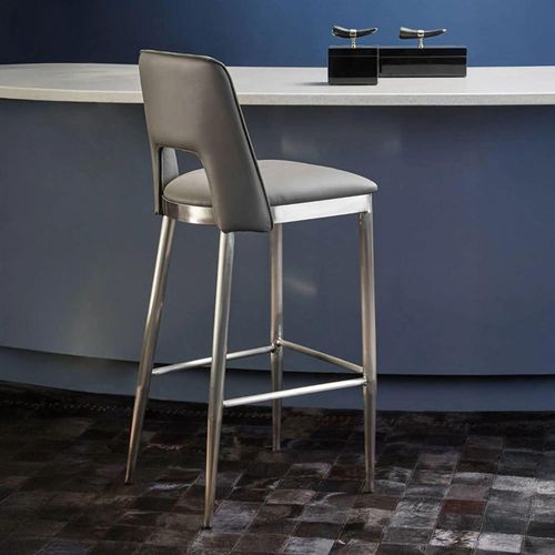 Gilden Bar Chair - Grey Faux Leather with Metal Legs