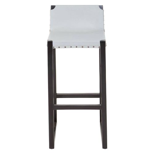 Kendari Barstool - Grey Leather with Teak Wood