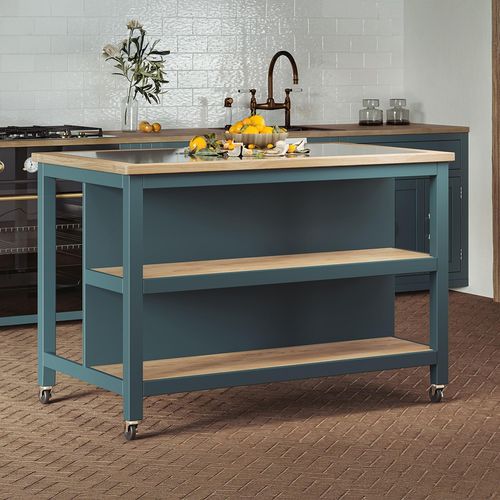 Blue Open Kitchen Island with Breakfast Bar
