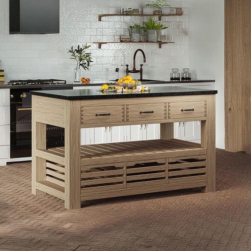Oak 6 Drawer Kitchen Island with Black Granite Top