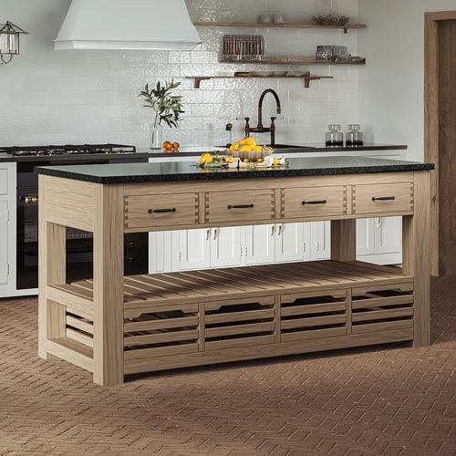 Oak 8 Drawer Kitchen Island with Black Granite Top