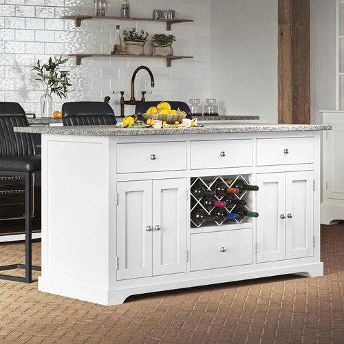 White Kitchen Island with Grey Granite Top