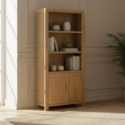 Thurlestone Curved Large Bookcase - with Cupboard - Oak