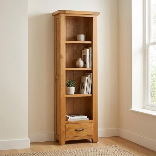 Somer Bookcase - Narrow 1 Drawer - Oak