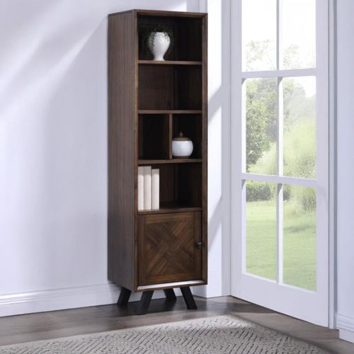 Nevada Narrow Bookcase - with Cupboard - Parquet Style Wood