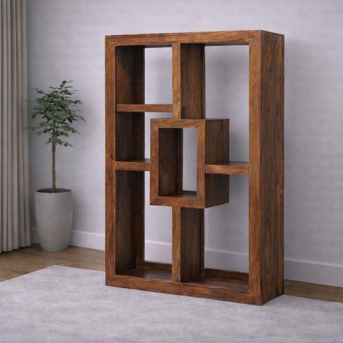 Cube Honey Lacquered Sheesham Open Display Unit, 4 Shelves Bookshelf