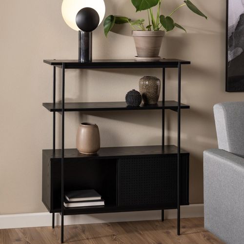 Angus Black Ash Small Shelving Unit with Cupboard