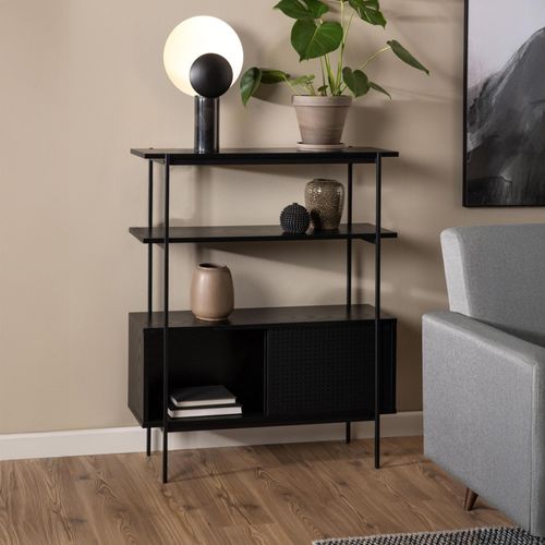 Angus Bookcase - with Cupboard - Black Melamine