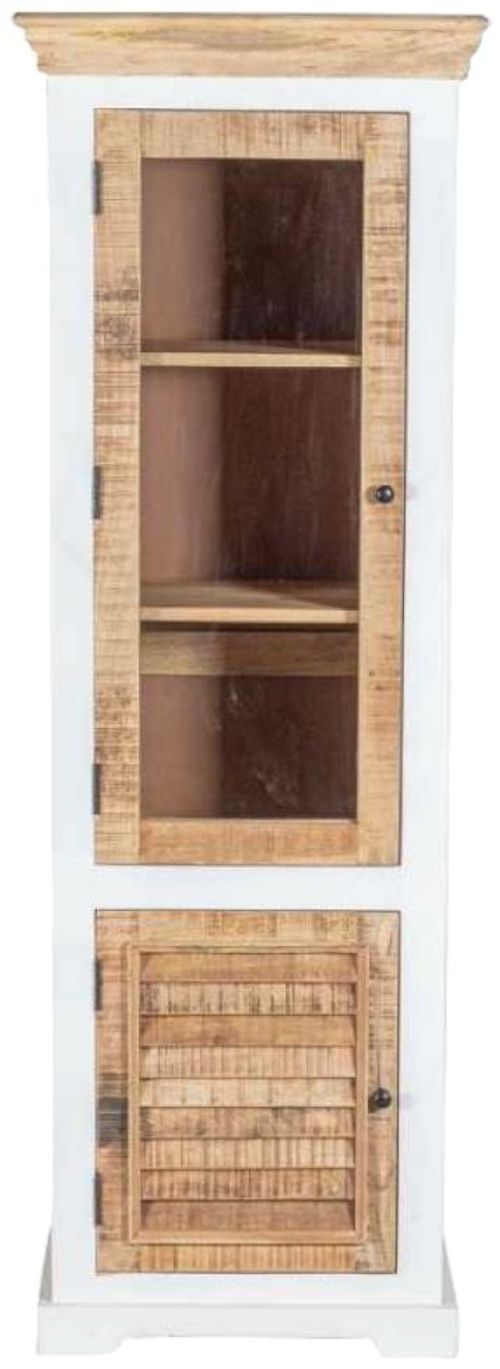 Coastal White and Wood 2 Door Bookcase Display Cabinet