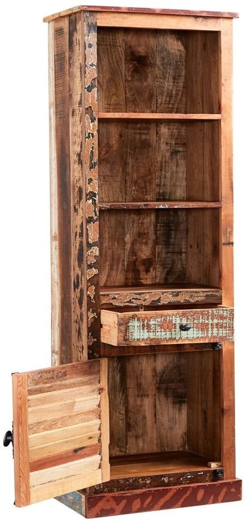 Diu Reclaimed Wood Narrow Bookcase with Cupboard