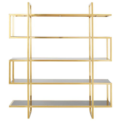Horizon Bookcase - Maze - Black Glass with Gold Metal