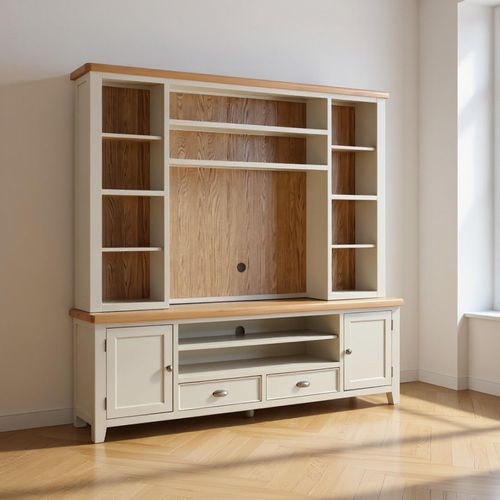 Janelle Oak and Grey TV Unit with Bookcase