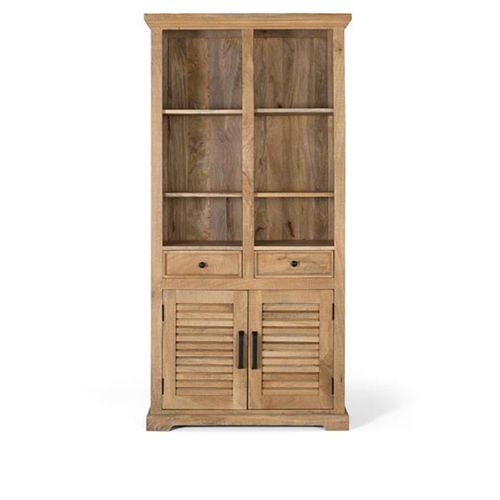 Jaylene Bookcase - Mango Wood - Louvered - with Cupboard