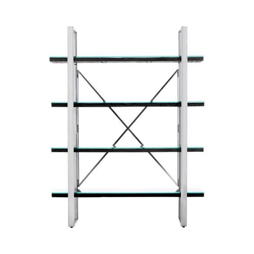 Kerala Shelving Unit - Open - Black Glass with Silver Metal