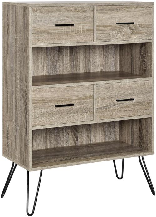 Lebanon Retro Bookcase in Distressed Grey Oak - 9654096PCOMUK
