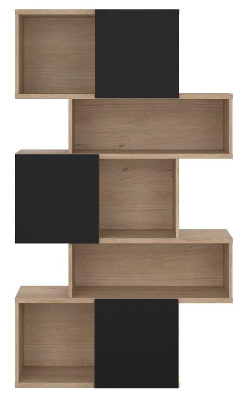 Maze Oak and Black Asymmetrical Design Bookcase