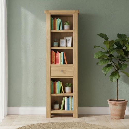 Normandy Bookcase - 1 Drawer Slim - Oak