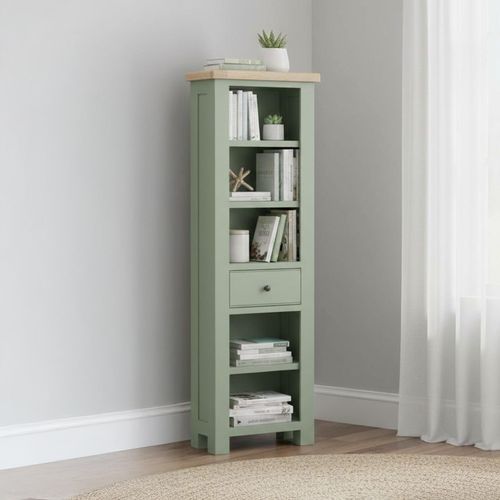 Salcombe Bookcase - Slim - 1 Drawer - Sage Oak