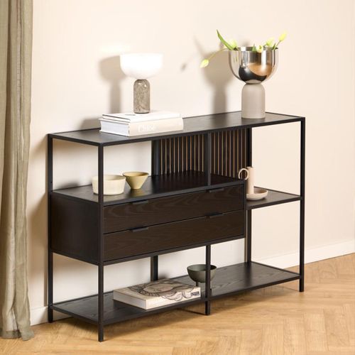 Seaford Shelving Unit - 2 Drawer - Black Melamine and Metal