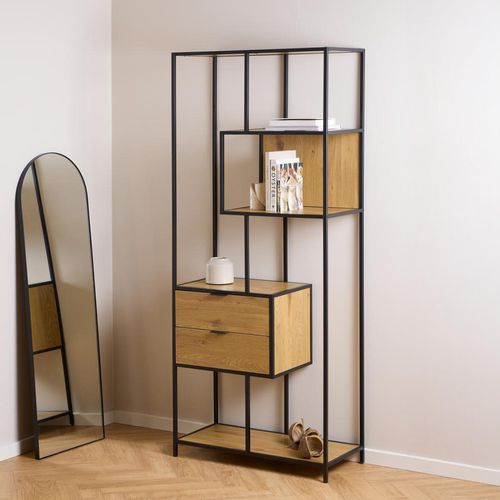 Seaford Shelving Unit - 2 Drawer - Tall - Oak and Black Metal