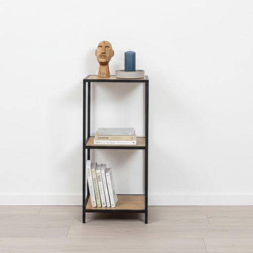 Seaford Oak and Black Metal Narrow Small Open Shelving Unit