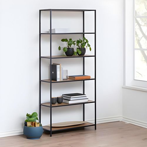 Seaford Bookcase - Open - Oak and Black Metal