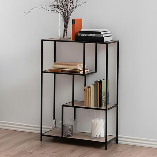 Seaford Bookshelf - Open - Oak and Black Metal