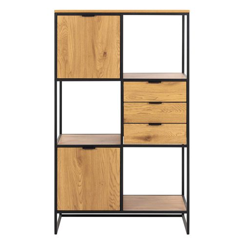 Swindon Oak and Black Metal Storage Bookcase