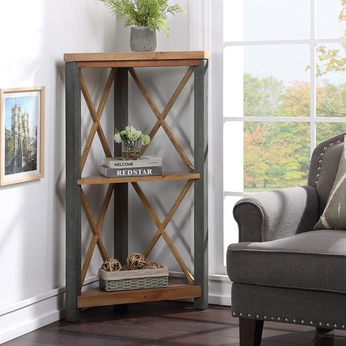 Urban Elegance Reclaimed Wood Corner Bookcase - Small