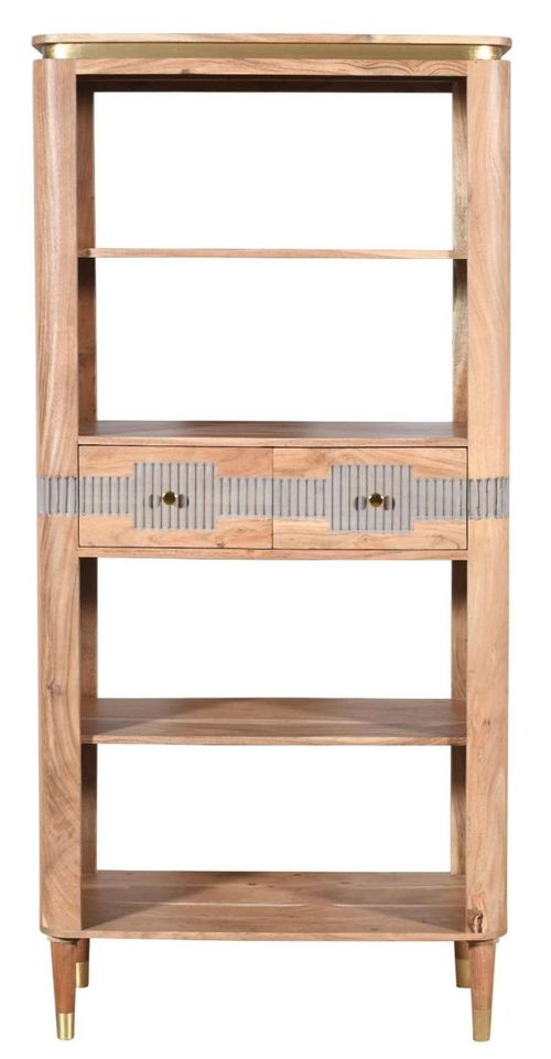William Acacia Ribbed with Gold Trim Large Open Bookcase