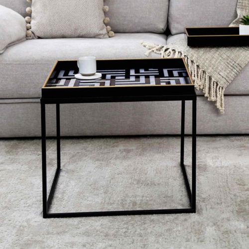 Black and White Square Metal Coffee Table with Tray
