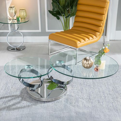 Circles Swivel Glass Top Round Coffee Table