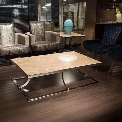 Clearance - Aurora Marble Coffee Table with Stainless Steel Base - A34
