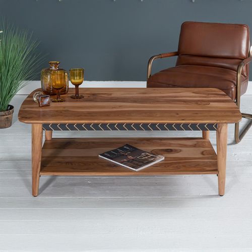 Clearance - Luxuria Sheesham Wood 115cm Coffee Table with Black Geometric Trim - Brand New Item