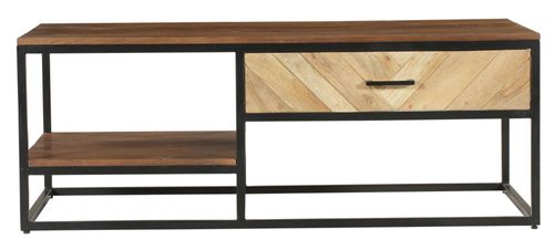 Clearance - Rennes Chevron 1 Drawer Storage Coffee Table - Rustic Mango Wood - Brand New Item