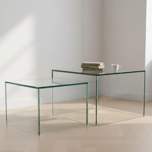 Dice Clear Glass Square Coffee Table - Set of 2
