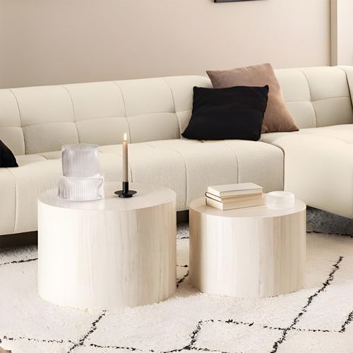 Dice Travertine Effect Round Coffee Table - Set of 2