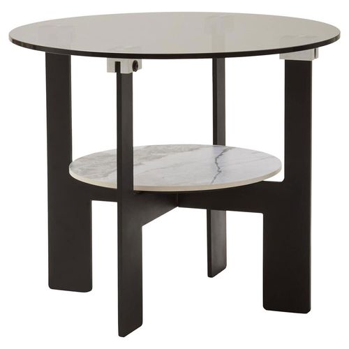 Imperia Grey Glass Round Small Coffee Table with Shelf