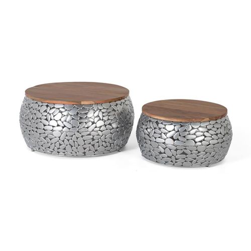 Jambiani Mango Wood and Metal Round Coffee Table - Set of 2