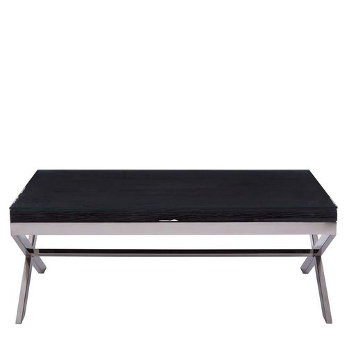Kerala Black Glass Coffee Table with Silver Cross Base