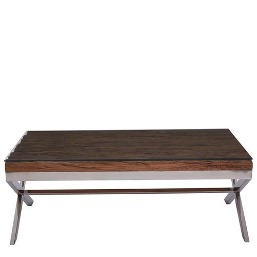 Kerala Clear Glass Coffee Table with Silver Cross Base