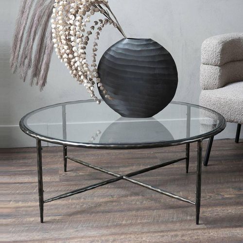 Libra Patterdale Glass and Bronze Metal Round Coffee Table
