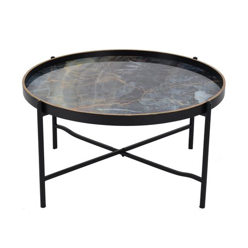Libra Vesuvius Black Metal Round Tray Coffee Table