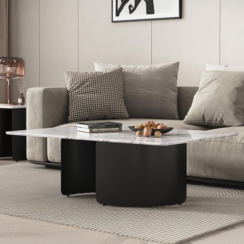 Lorea White Marble Coffee Table with Black Base