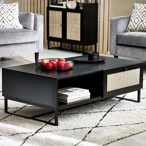 Padstow Black and Rattan 120cm Coffee Table