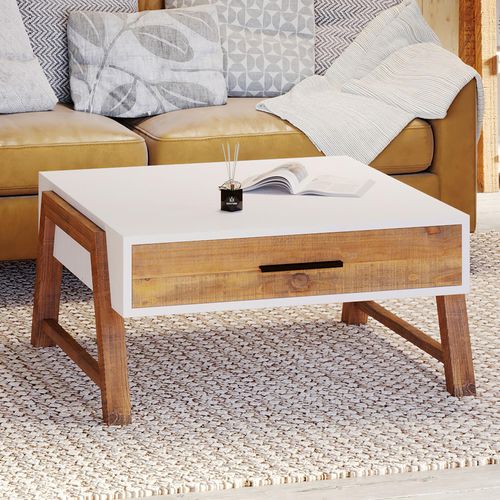 Trego Reclaimed Wood and White 1 Drawer Square Coffee Table